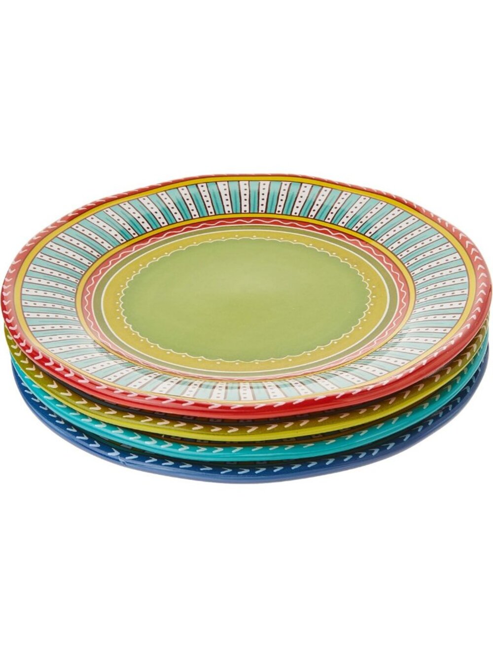 Colorful Boho Ceramic Dinner Plates Set of 4 - 11.25" Microwave & Dishwasher